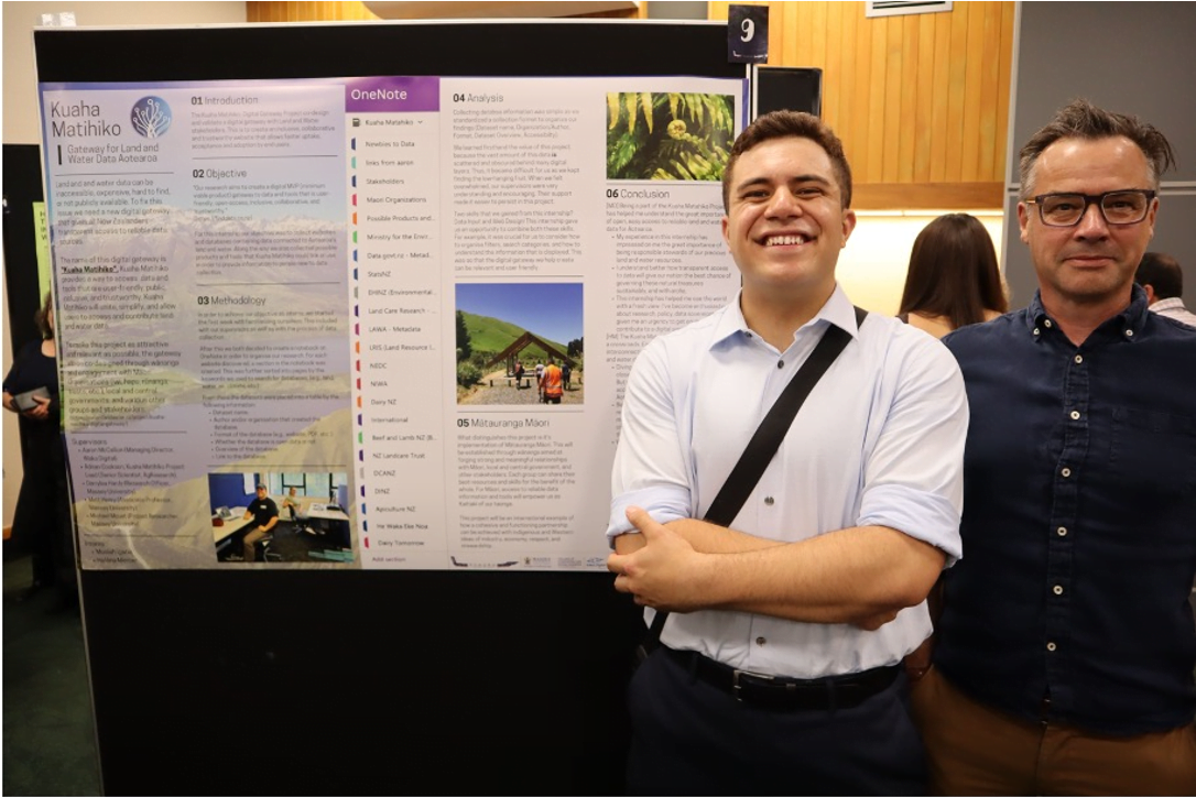 Mosiah Igatia, summer intern from the Pūhoro STEMM Academy, with Matt Henry of Massey University